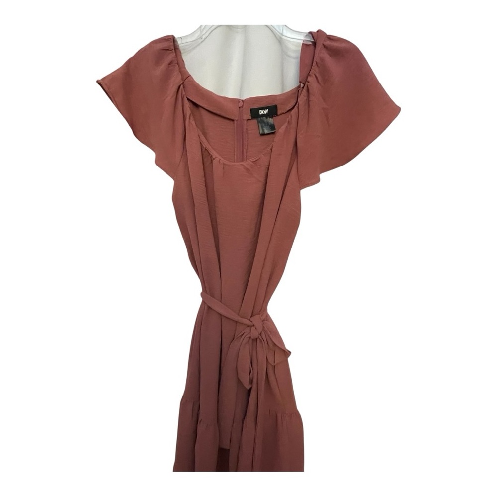 DKNY Pink Midi Sundress with Flutter Sleeves and Scoop Neck